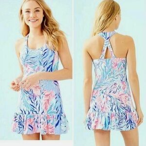 Lilly Pulitzer Luxletic Ace Dress - Crew Blue Tint Kaleidoscope Coral - M